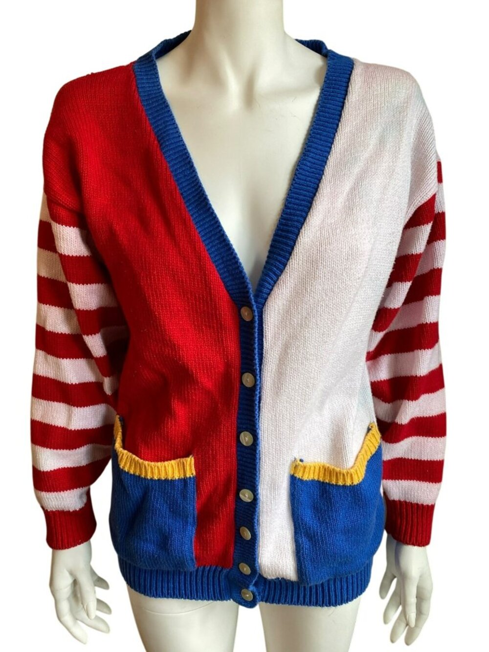 The Eagle's Eye Vintage Cardigan Sweater 90's Y2K Red White Blue Color Block